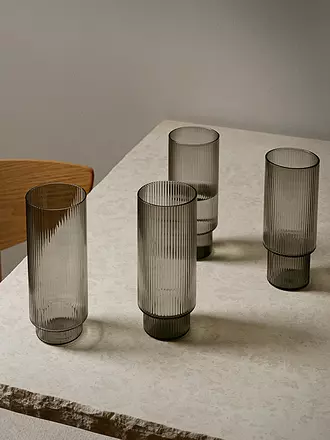 FERM LIVING | Longdrink Glas 4-er Set RIPPLE Smoked Grey | 